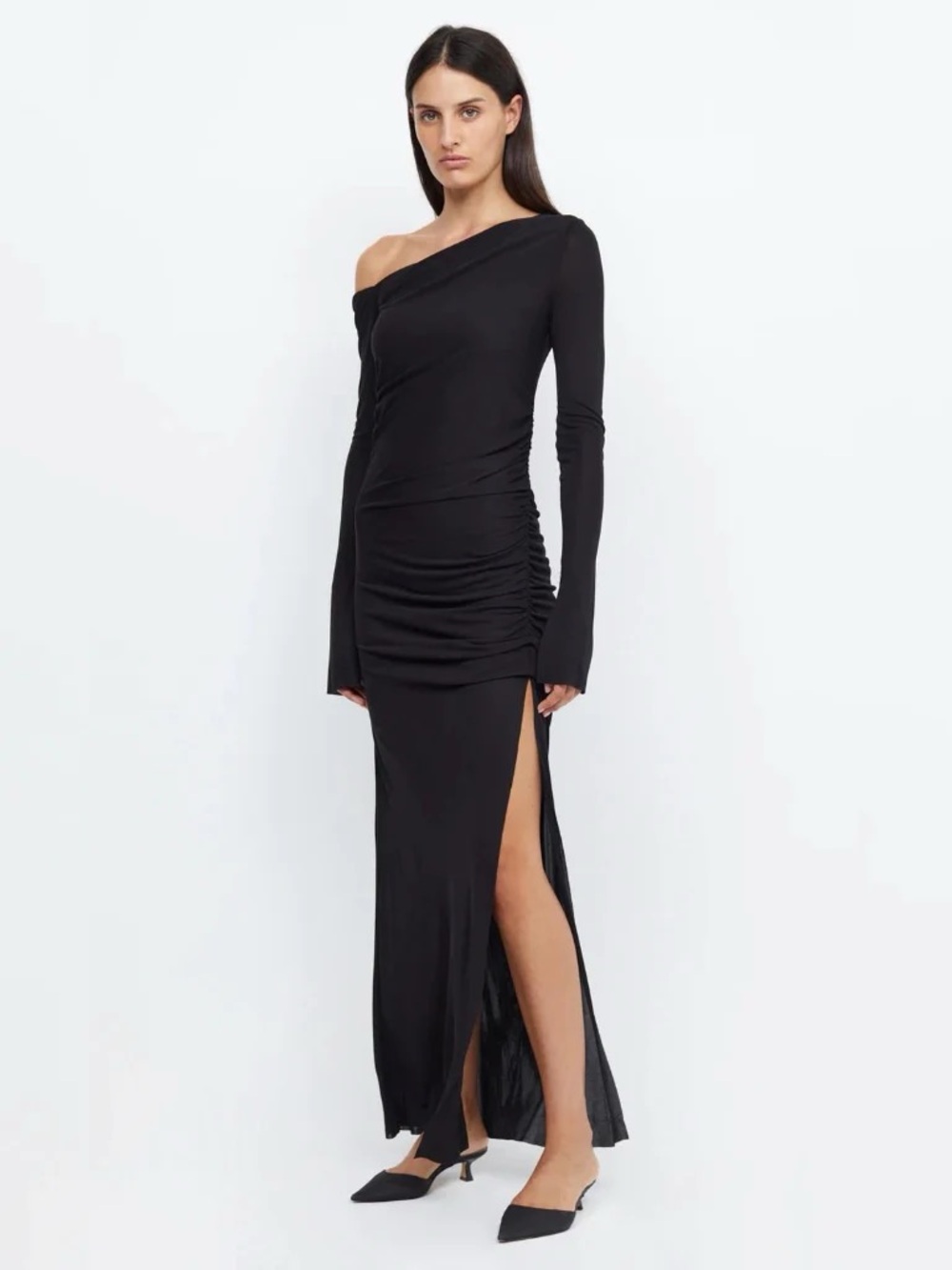 Bec + Bridge Black Monette Asym L/S Maxi Dress Leg Slit Formal Vacation